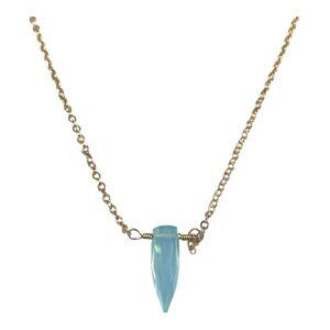 Luna Norte Choker Necklace 17" Gold Plated Blue Chalcedony Pendant Dainty Y2K